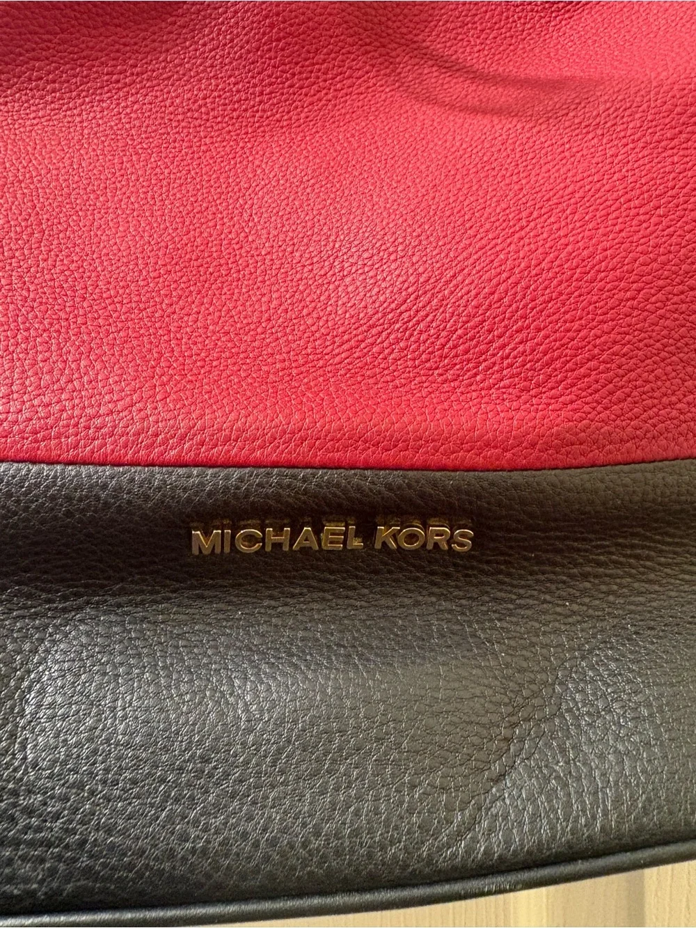 Michael Kors Red and Black Leather Drawstring Shoulder Bag